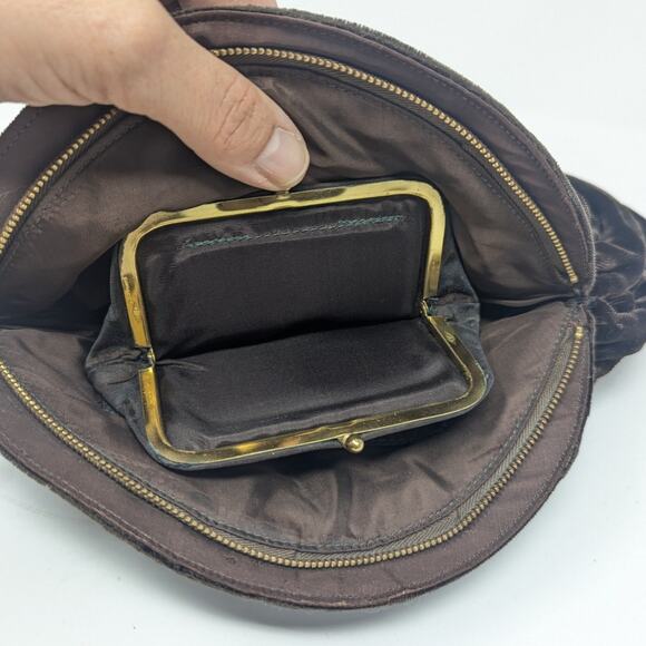 Vintage Velvet Clutch Bag Brown - Picture 3 of 11